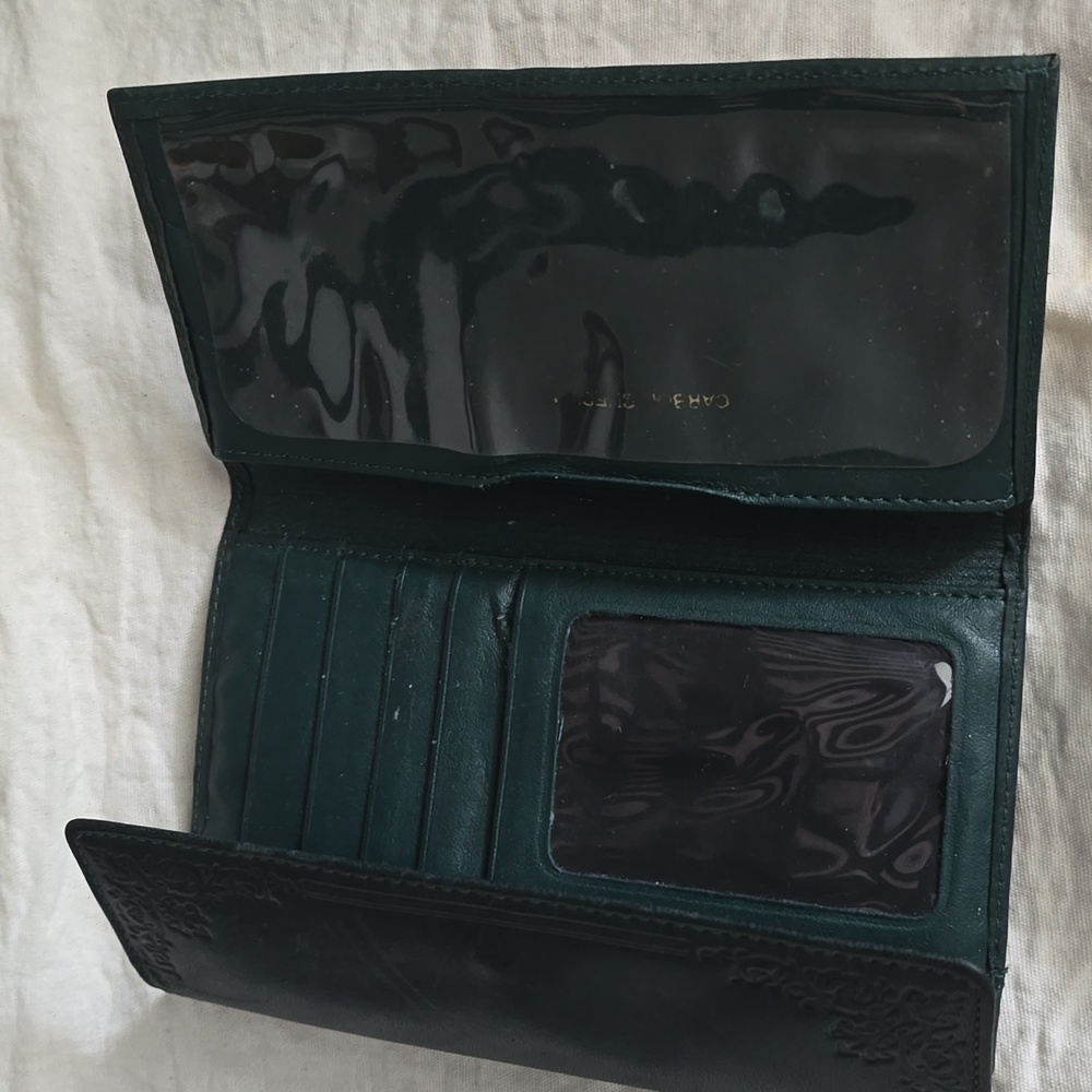 Vintage Women's Dark Green Leather Wallet with Embossed Detail - Picture 3 of 4